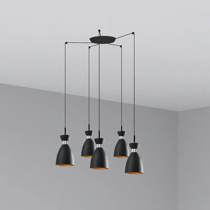Suspension Retro 5 lumières noire de Faro Barcelona