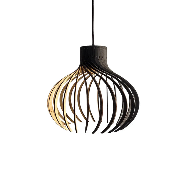 Suspension rinoz piatoni en bois naturel et noir avec design sculptural moderne pour luminaire suspendu