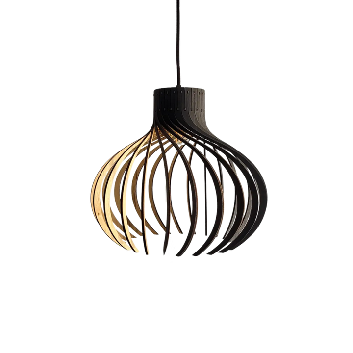 Suspension rinoz piatoni en bois incurvé naturel et foncé avec design moderne pour éclairage suspendu intérieur