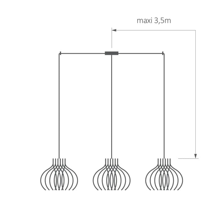 Trois suspensions rinoz piatoni en verre superposé courbé suspendues par cordons, idéales pour cage d’escalier moderne