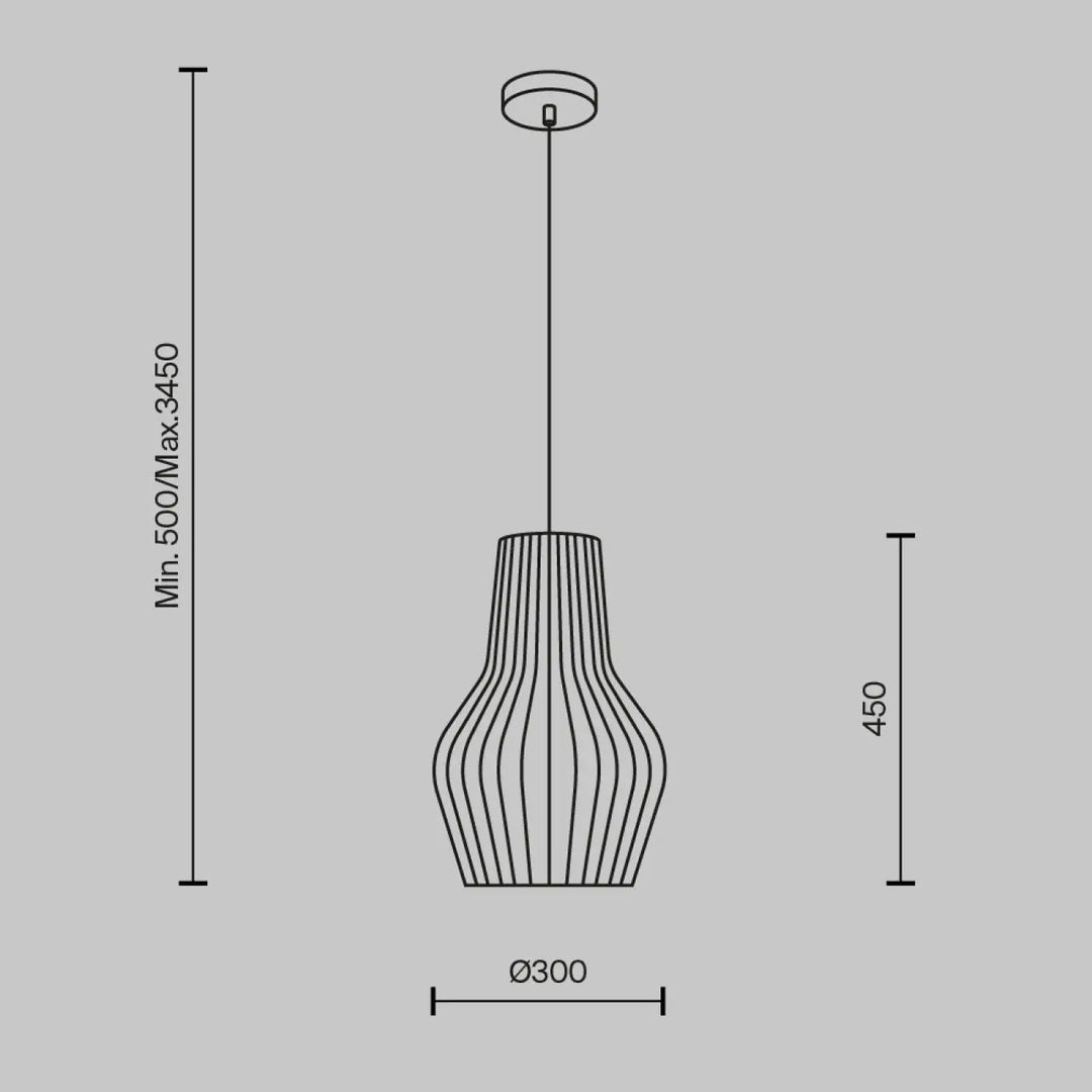 Suspension roots cage cylindrique en bois naturel avec un design moderne cannelé et contour noir minimaliste