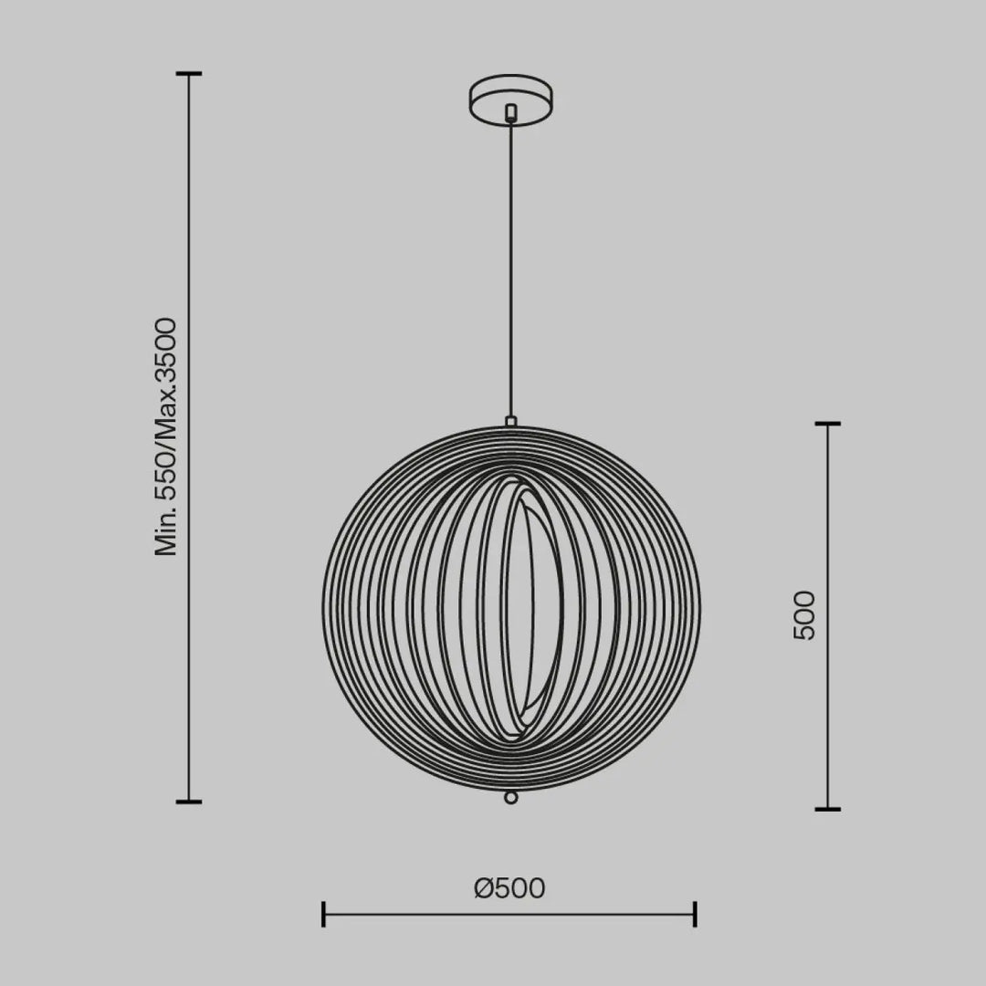 Suspension luminaire roots corolle sphérique avec cercles concentriques en bois naturel au-dessus d’une table moderne
