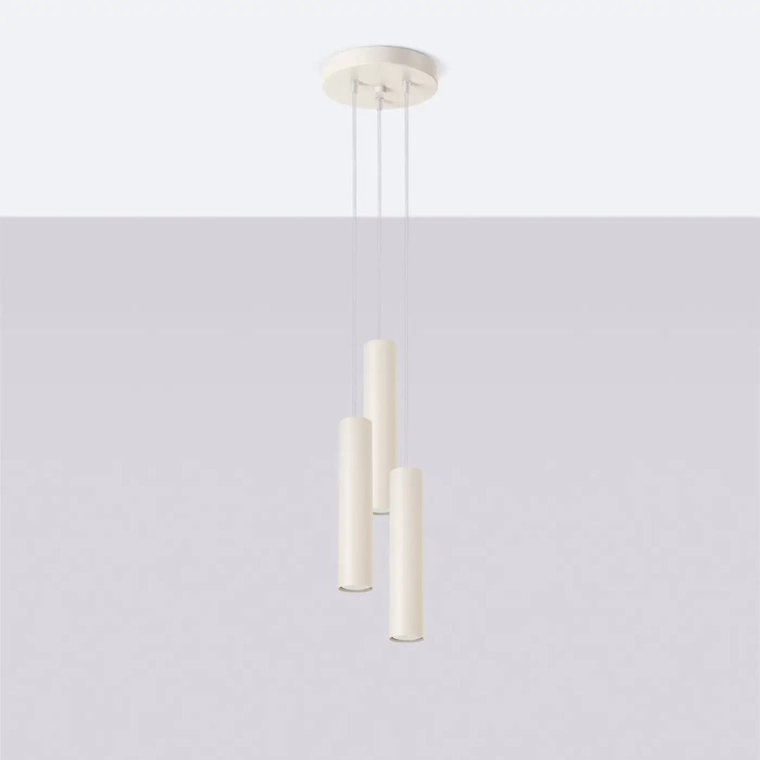 Suspension Lagos sur rosace à tubes en acier lisse beige, éteinte