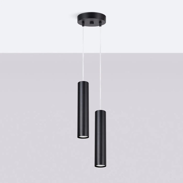 Suspension Lagos sur rosace à tubes en acier lisse noir, éteinte
