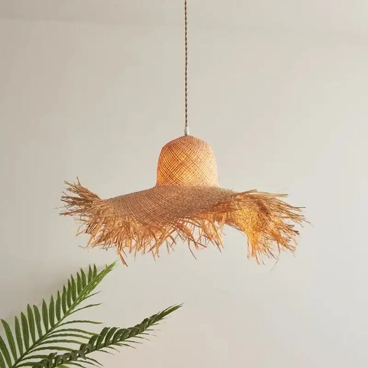 Suspension Rotin Bohème Naturelle Forme Chapeau Déco Authentique