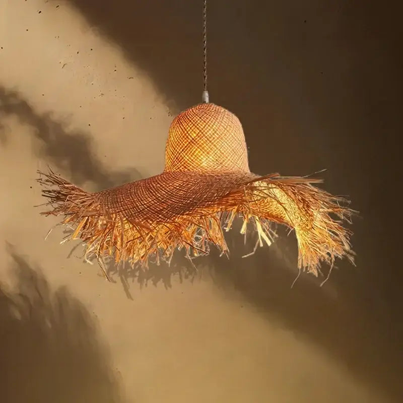 Suspension Rotin Bohème Naturelle Forme Chapeau Déco Authentique