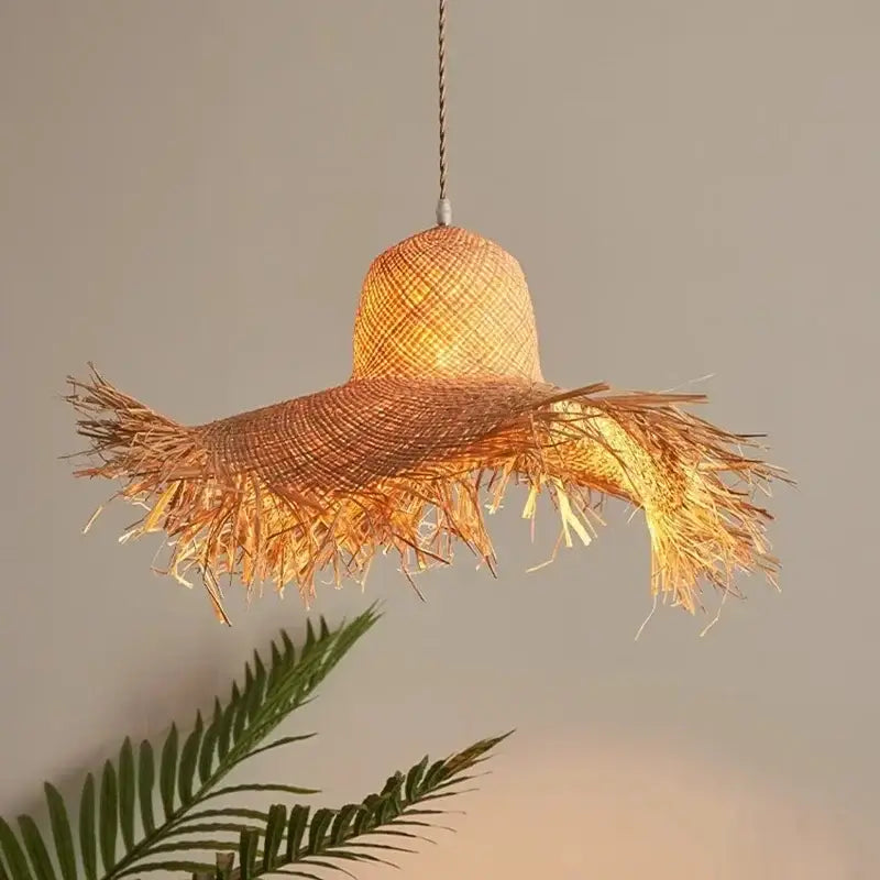 Suspension Rotin Bohème Naturelle Forme Chapeau Déco Authentique