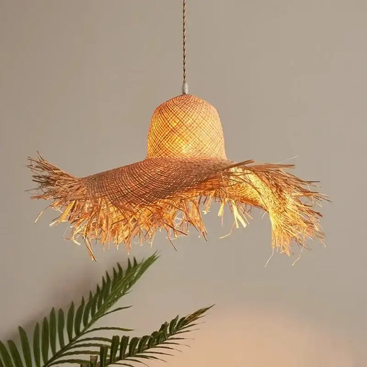 Suspension Rotin Bohème Naturelle Forme Chapeau Déco Authentique