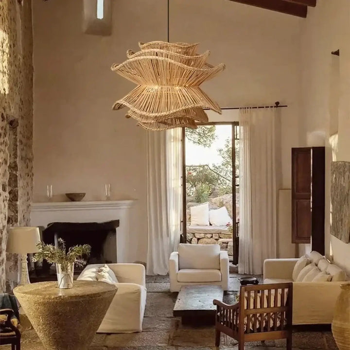 Suspension Rotin Naturel Design Sculptural Style Bohème

