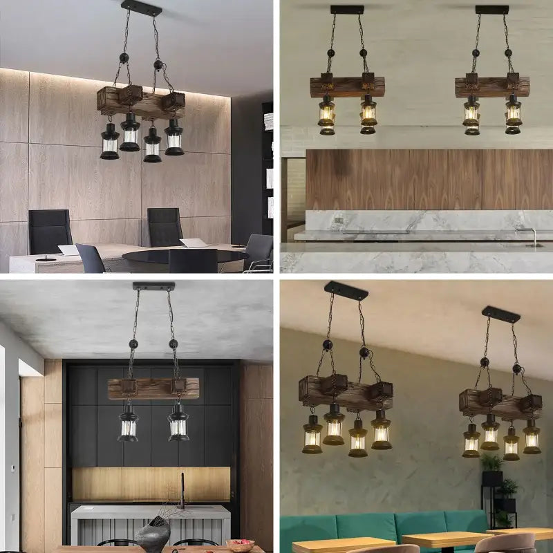 Suspension rustique bois lanterne industrielle cuisine