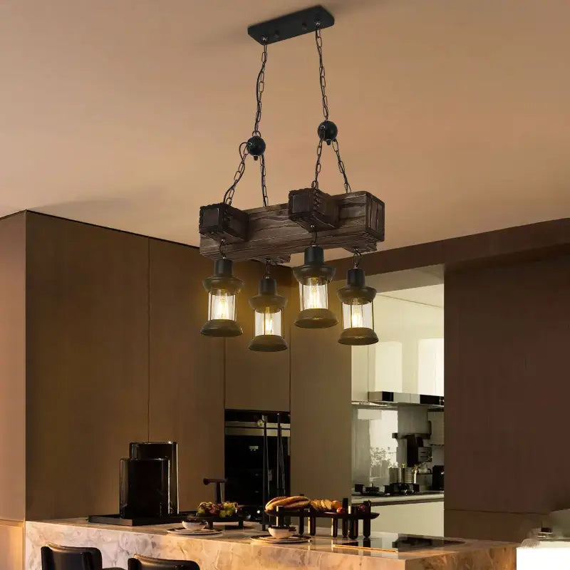 Suspension rustique bois lanterne industrielle cuisine