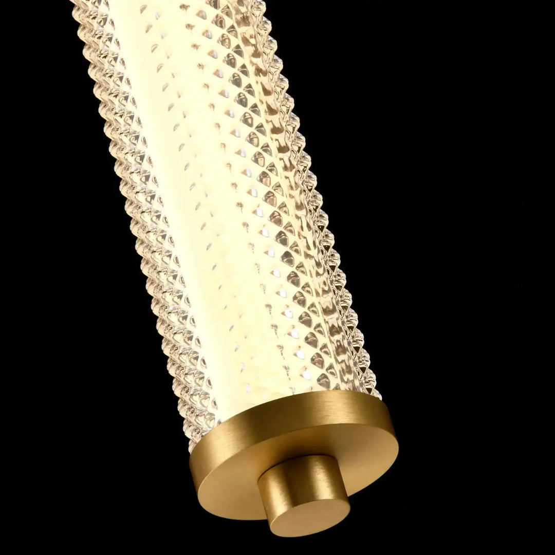 Suspension tiffany verticale verre cylindrique texturé motif diamant base métal doré élégante et moderne