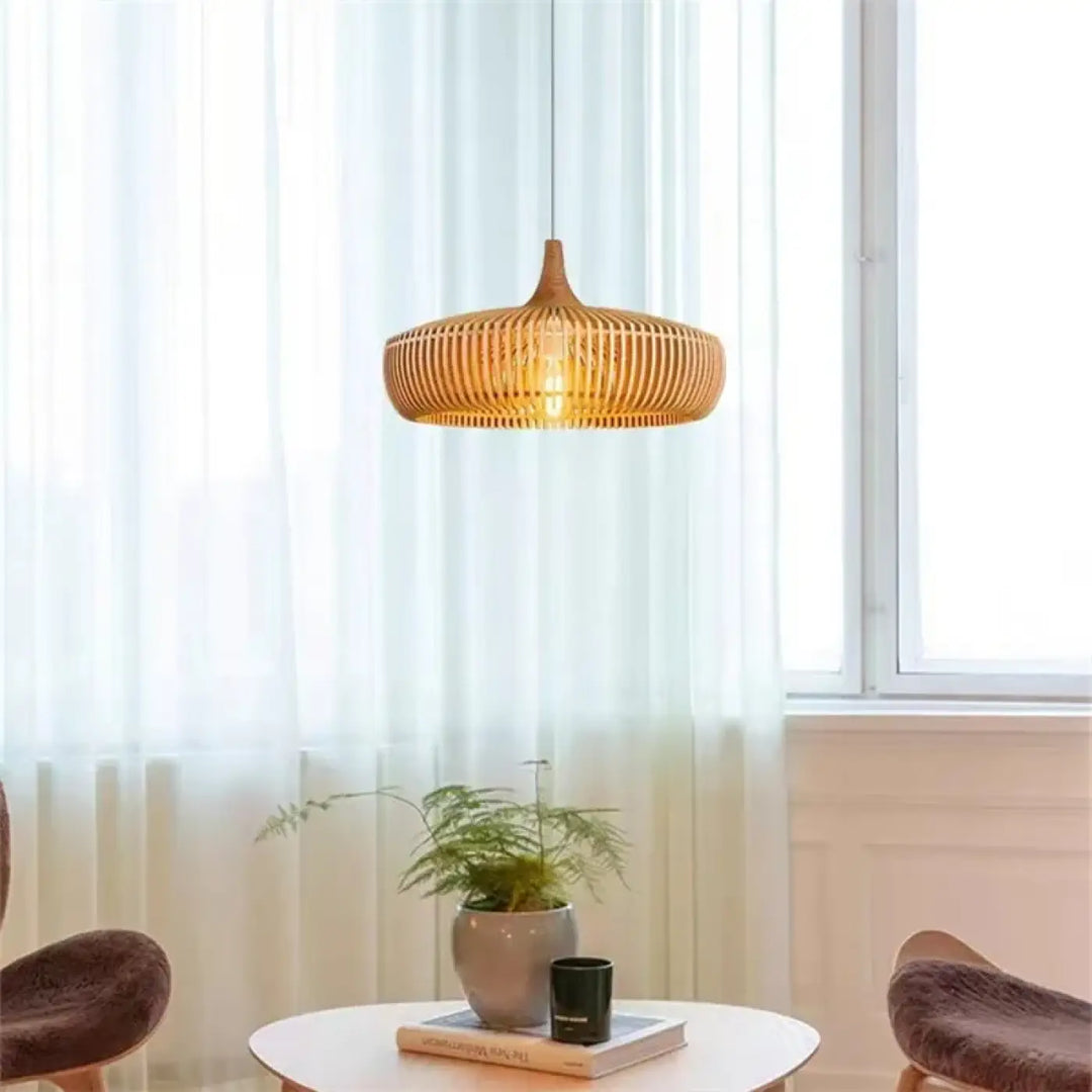 Suspension tissé en bois naturel design contemporain chic