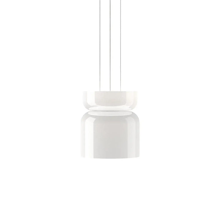 Suspension Totem Pablo Designs en verre opale soufflé, globe B en bas et globe C en haut