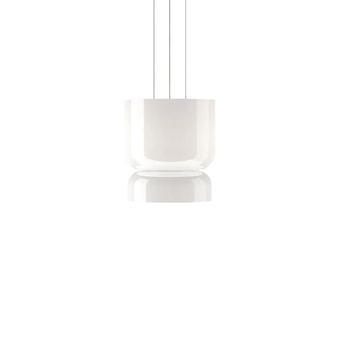 Suspension Totem Pablo Designs en verre opale soufflé, globe C en bas et globe B en haut