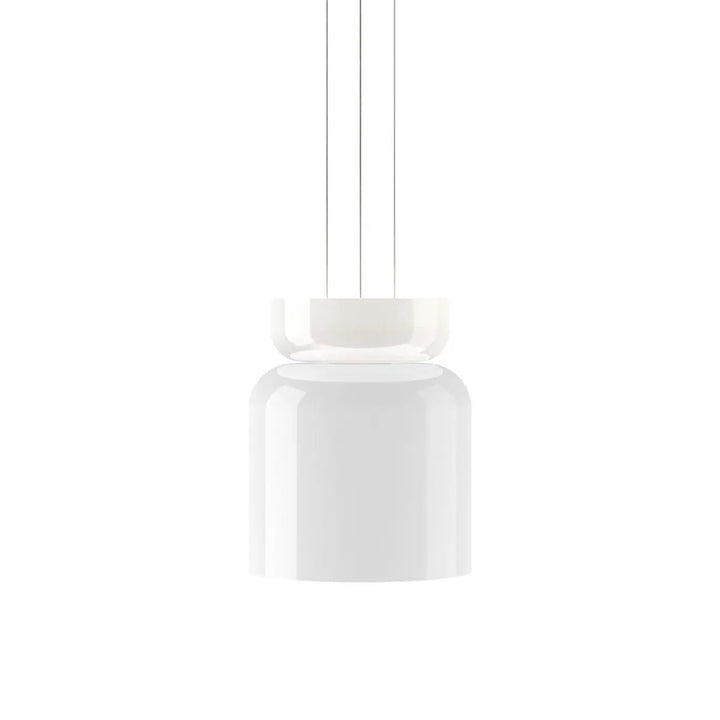 Suspension Totem Pablo Designs en verre opale soufflé, globe A en bas et globe C en haut