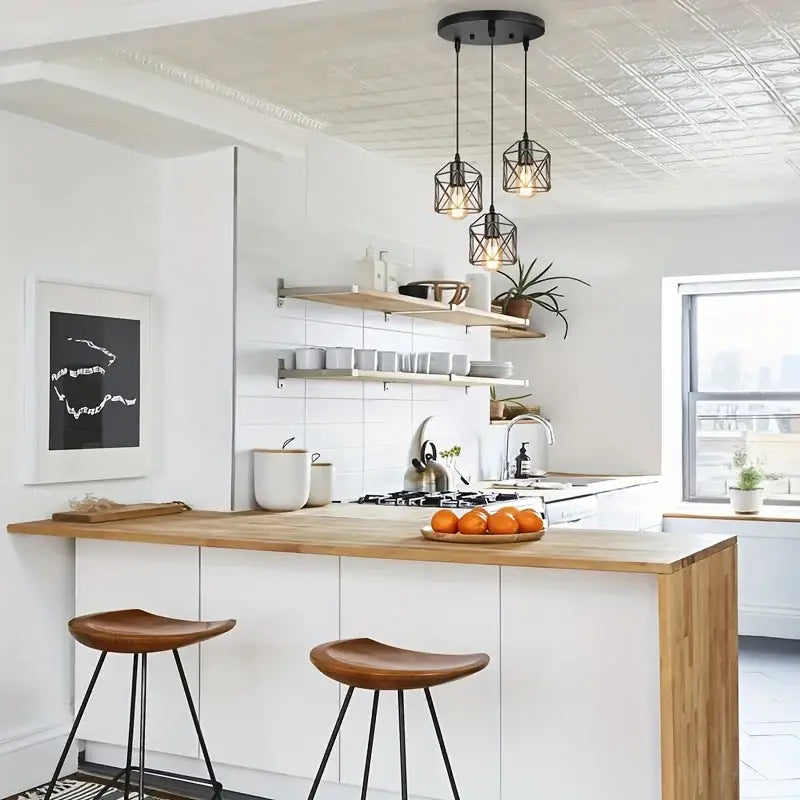 Suspension Trio Noire Style Industriel À Cages Géométriques

