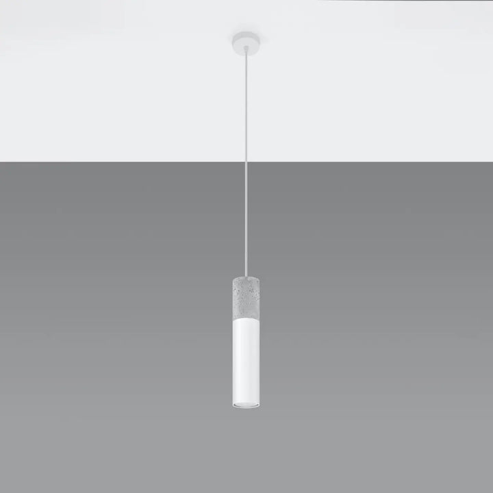 Suspension Borgio tube en acier blanc et béton gris, éteinte