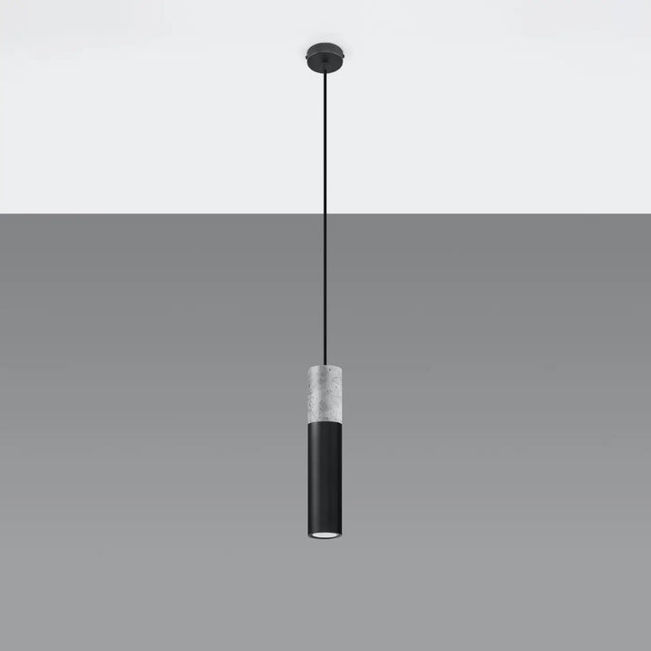 Suspension Borgio tube en acier noir et béton gris, éteinte