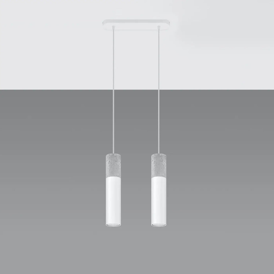 Suspension Borgio tube en acier blanc et béton gris, éteinte