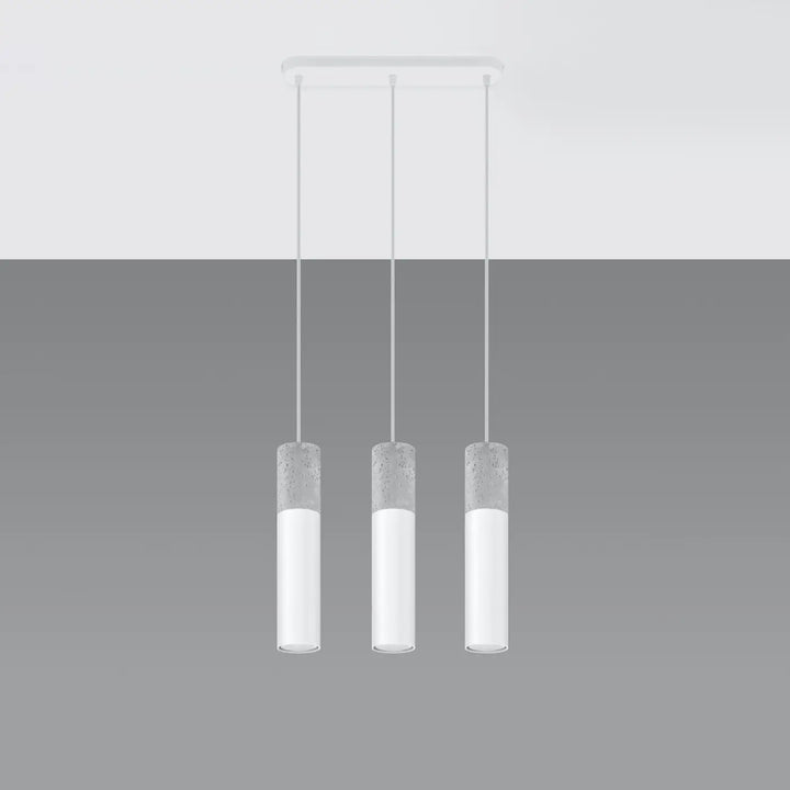 Suspension Borgio tube en acier blanc et béton gris, éteinte