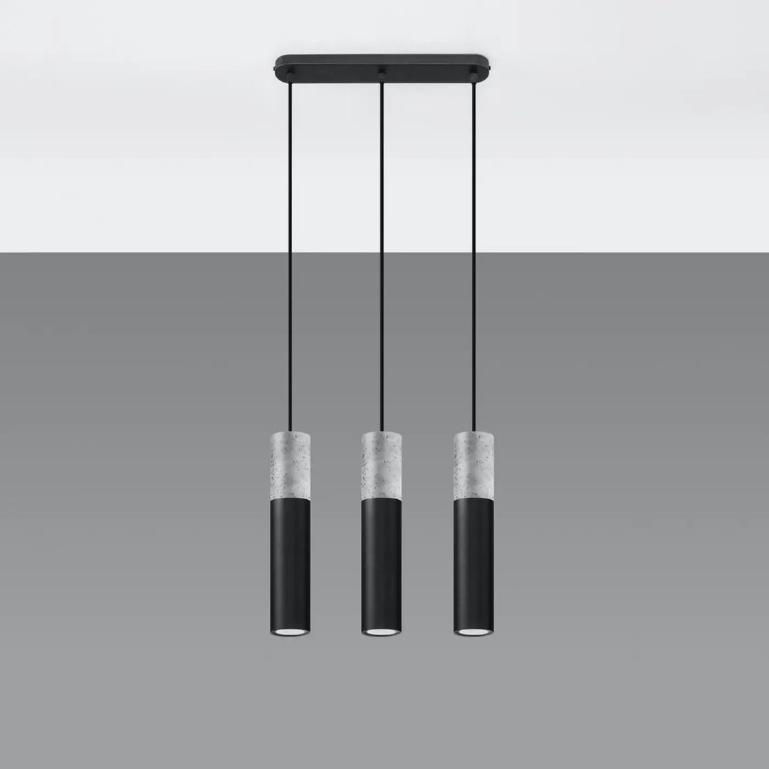 Suspension Borgio tube en acier noir et béton gris, éteinte