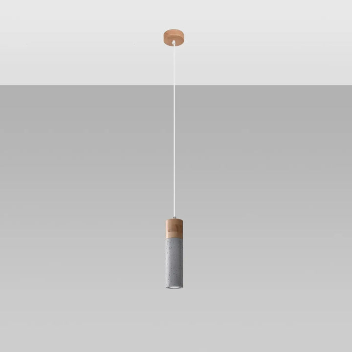 Suspension Zane en béton gris et bois naturel, éteinte