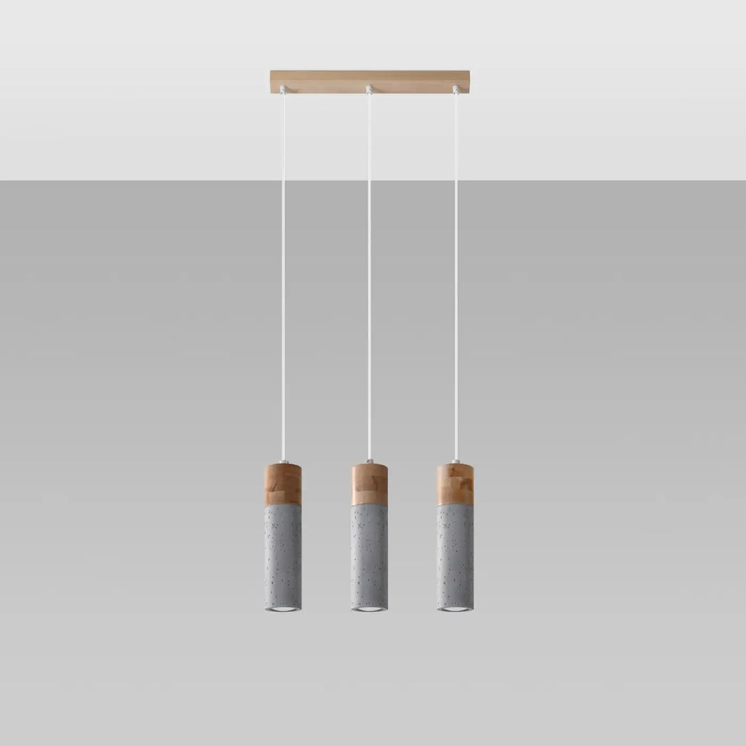 Suspension Zane en béton gris et bois naturel, éteinte