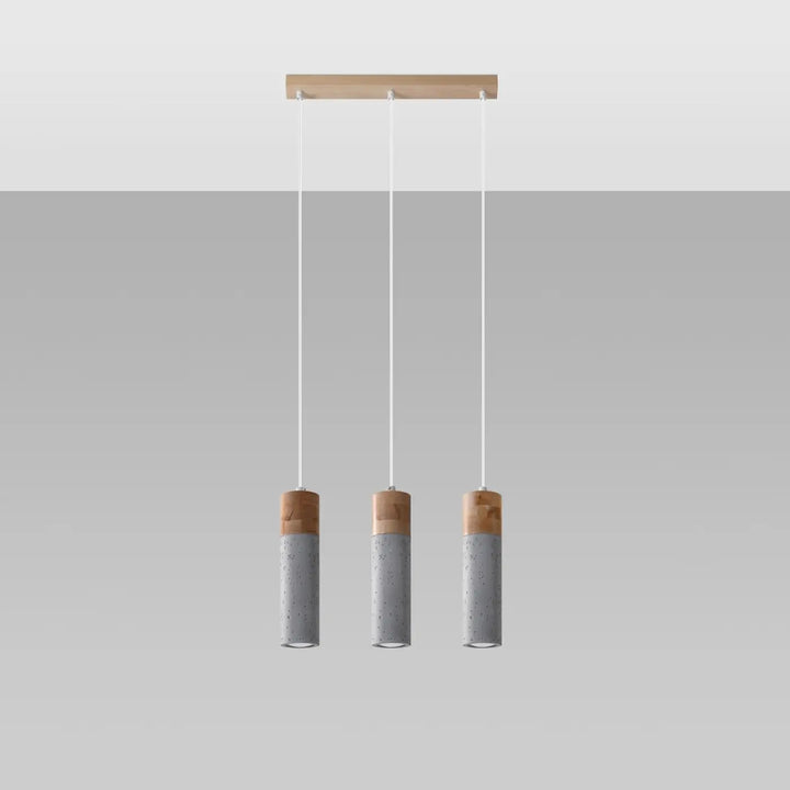 Suspension Zane en béton gris et bois naturel, éteinte