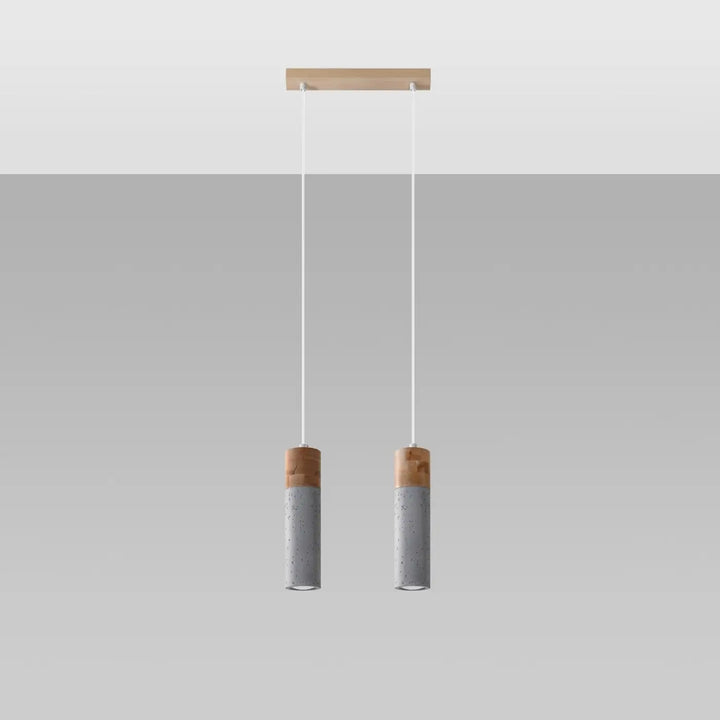 Suspension Zane en béton gris et bois naturel, éteinte