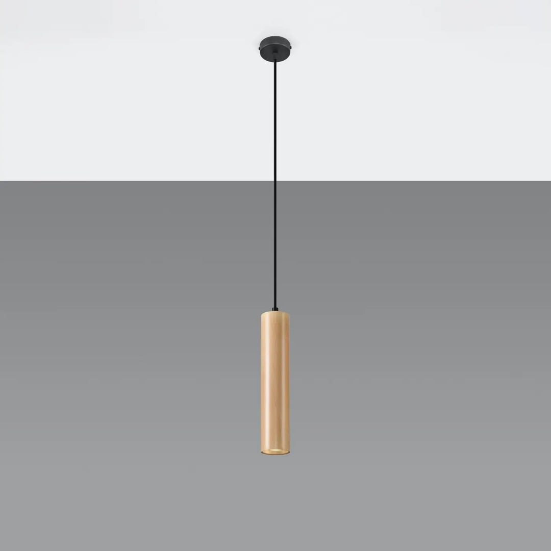 Suspension Luminaire bois naturel éteinte, vue rapprochée