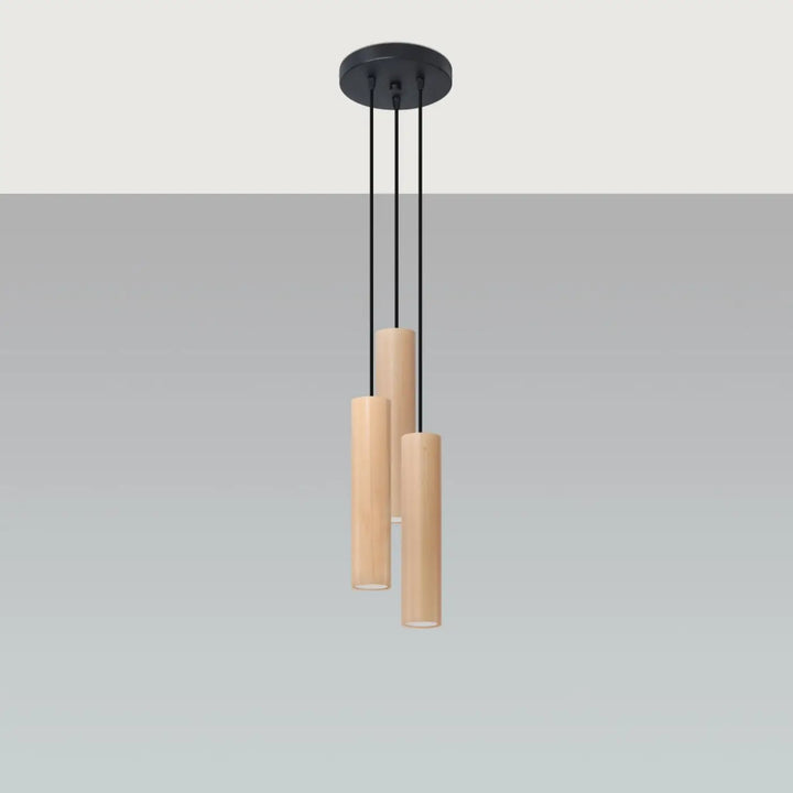 Suspension Lino à tubes en bois naturel, éteinte