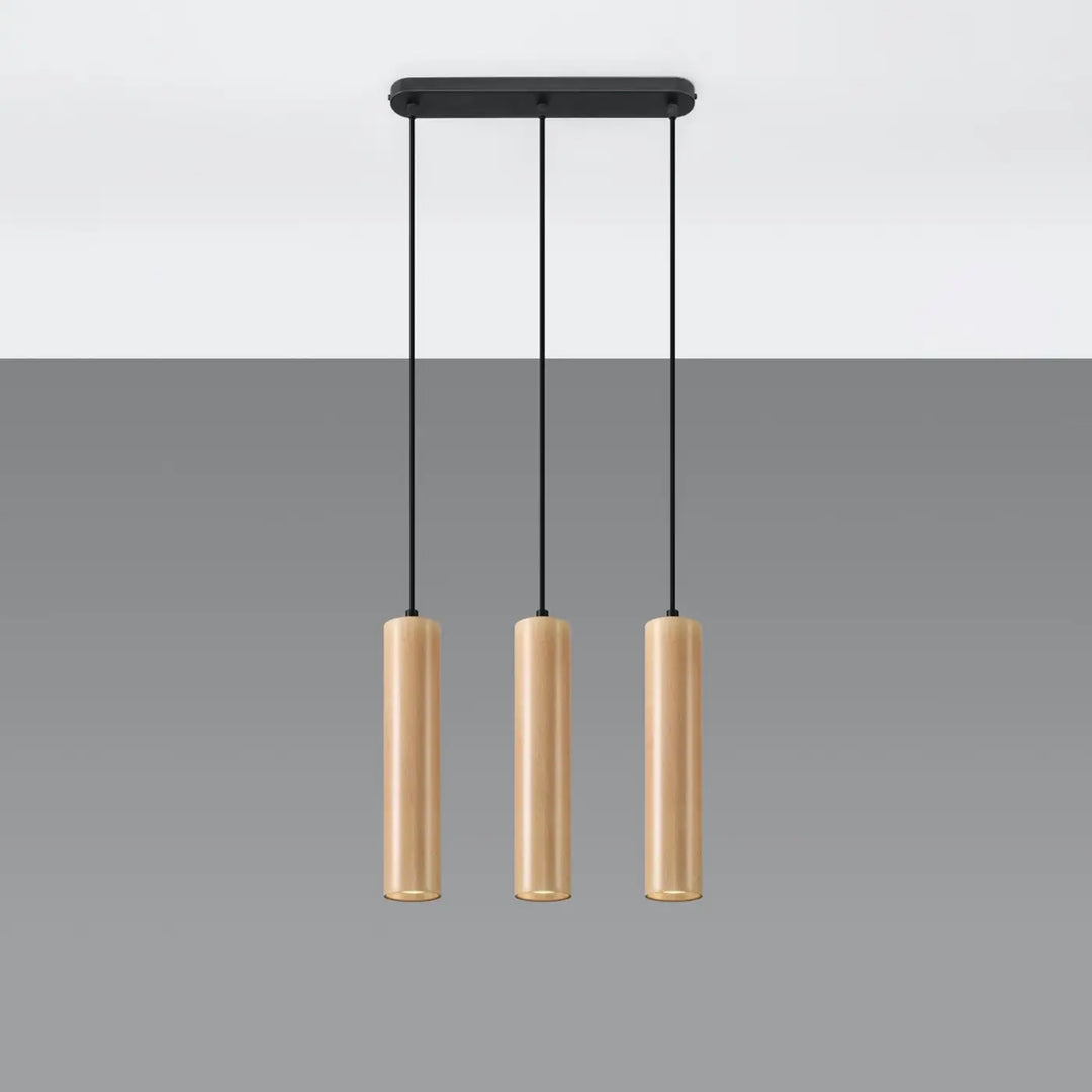Suspension Lino à tubes en bois naturel, éteinte