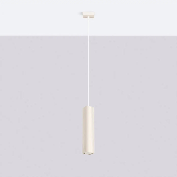 Suspension Rayo beige à tube cannelé, éteinte