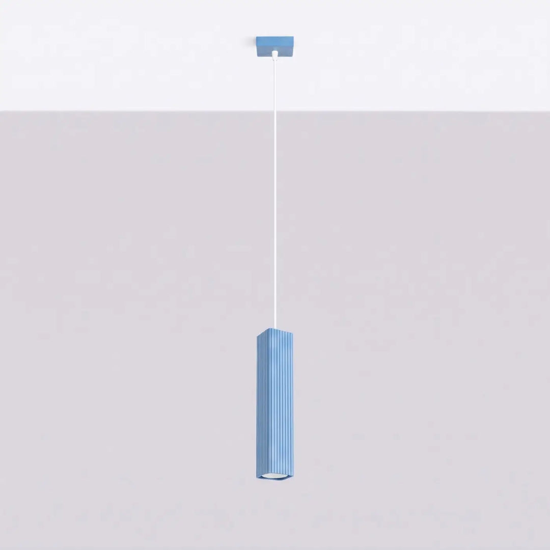 Suspension Rayo bleu azur à tube cannelé, éteinte