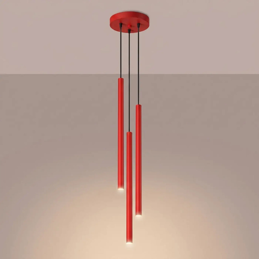 Suspension Pastelo à tube fin rouge, allumée