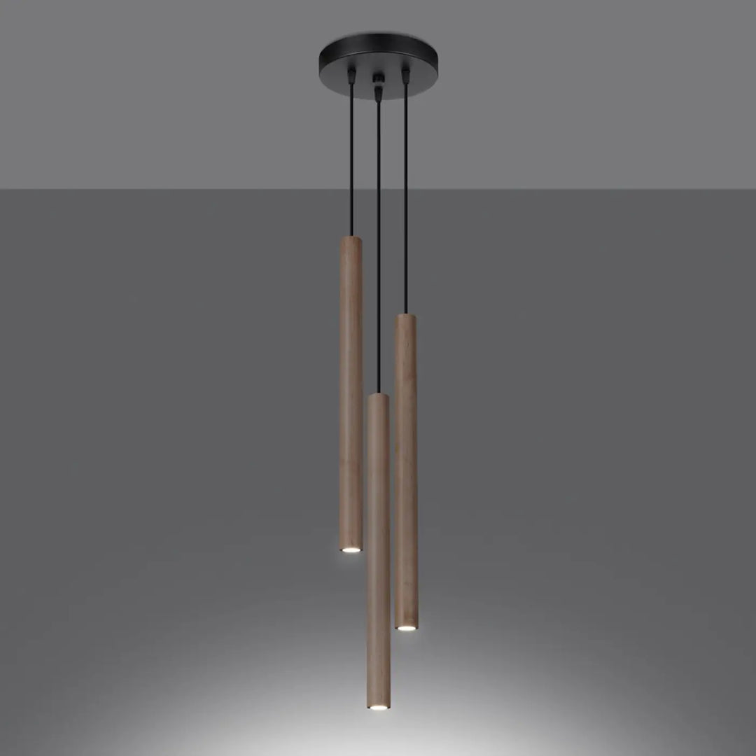 Suspension Pastelo à tube fin en bois naturel, allumée