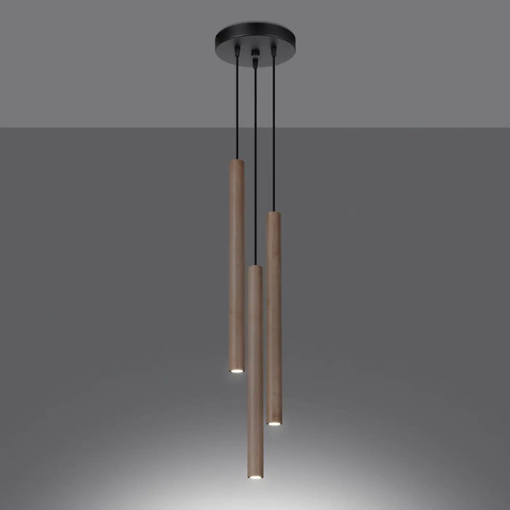 Suspension Pastelo à tube fin en bois naturel, allumée