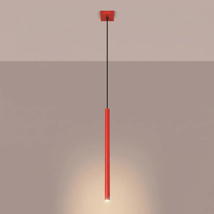 Suspension Pastelo à tube fin rouge, allumée