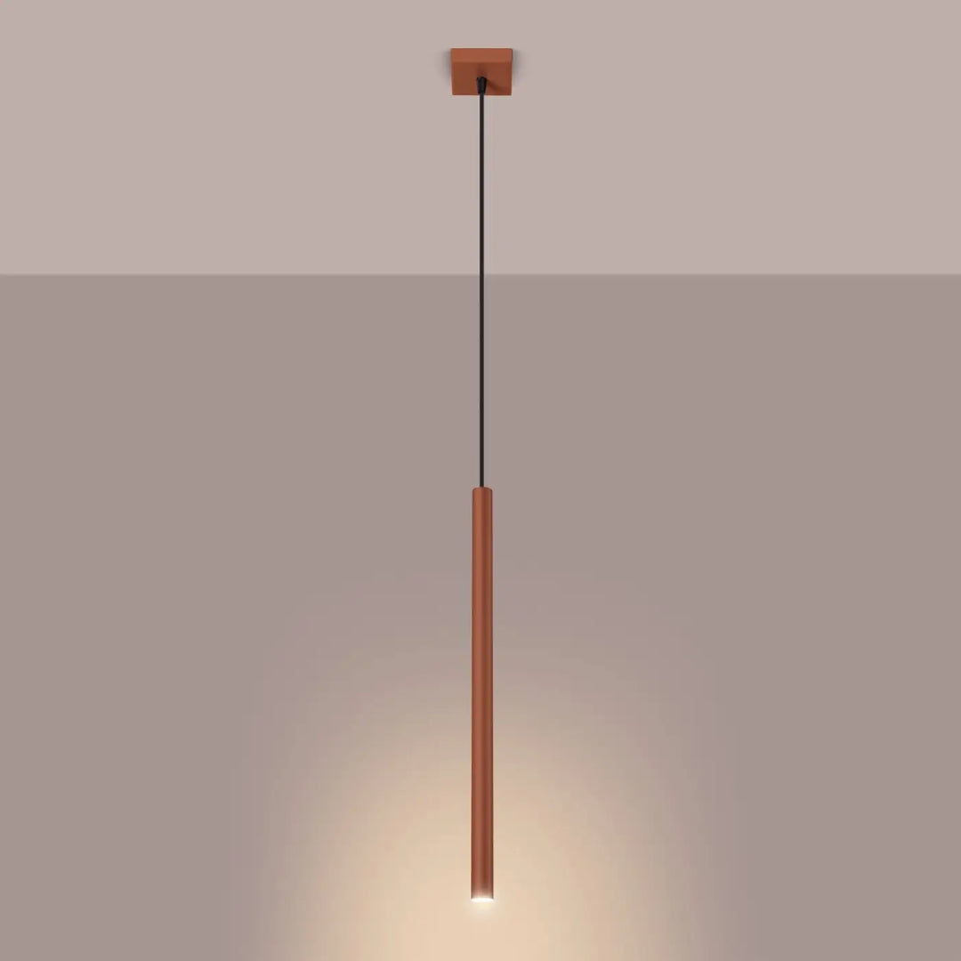 Suspension Pastelo à tube fin ocre rouge, allumée