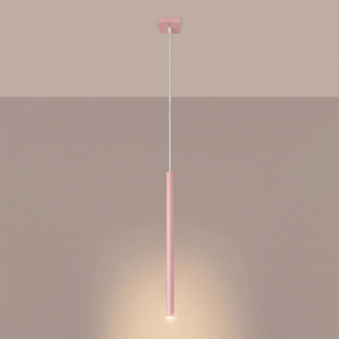 Suspension Pastelo à tube fin rose, allumée