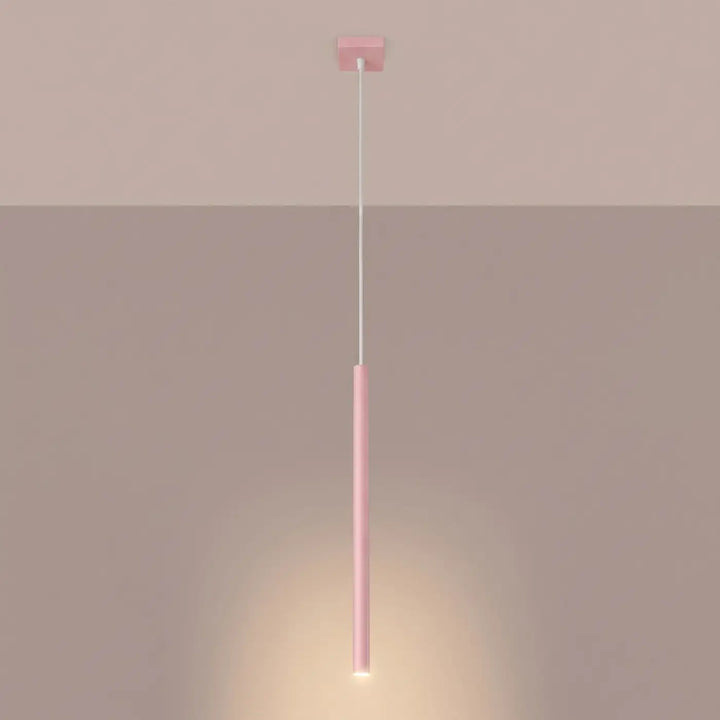 Suspension Pastelo à tube fin rose, allumée