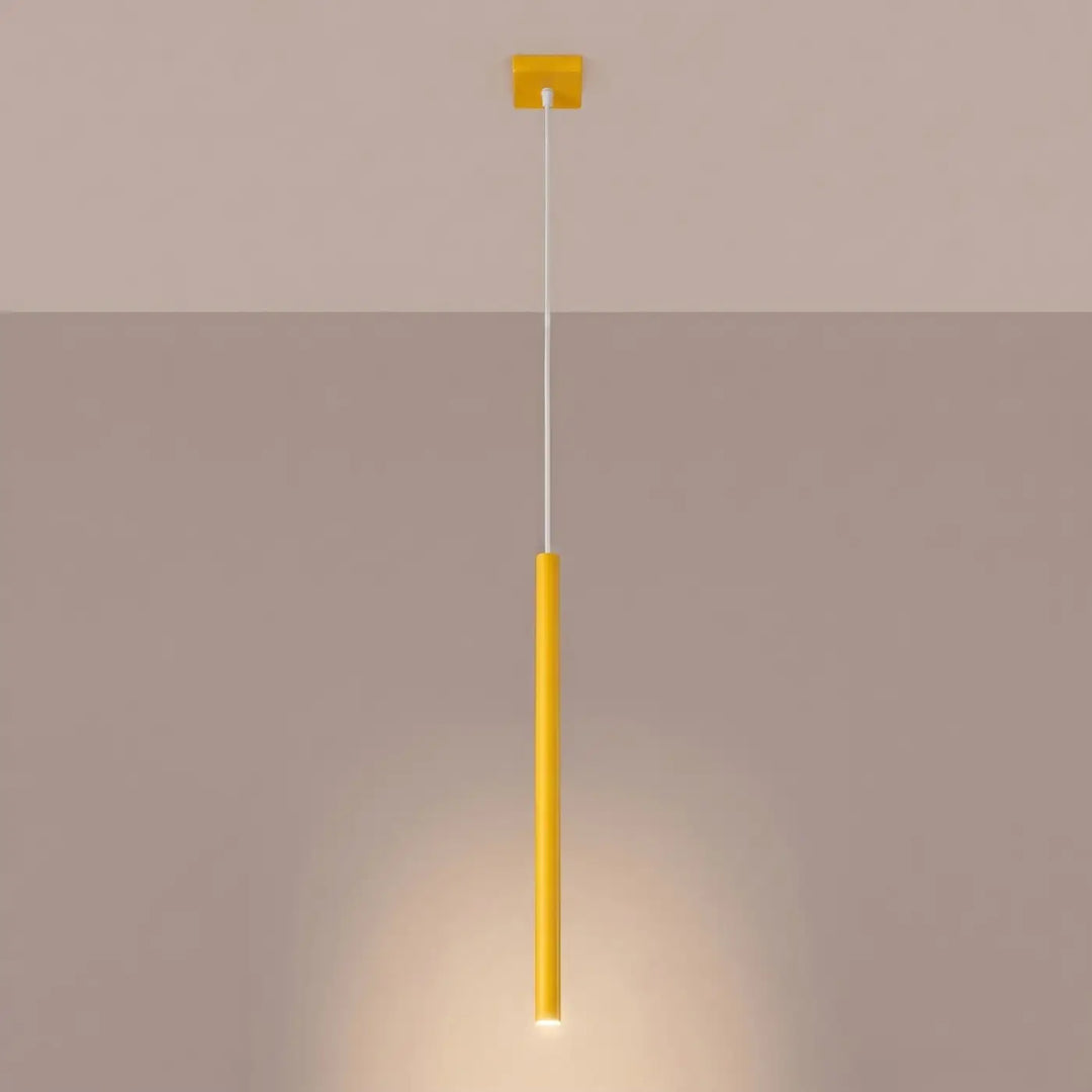 Suspension Pastelo à tube fin jaune, allumée
