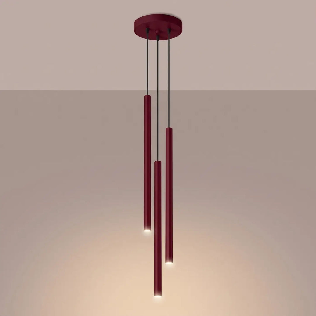 Suspension Pastelo à tube fin bordeaux, allumée