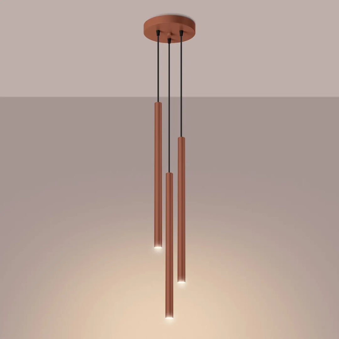 Suspension Pastelo à tube fin ocre rouge, allumée