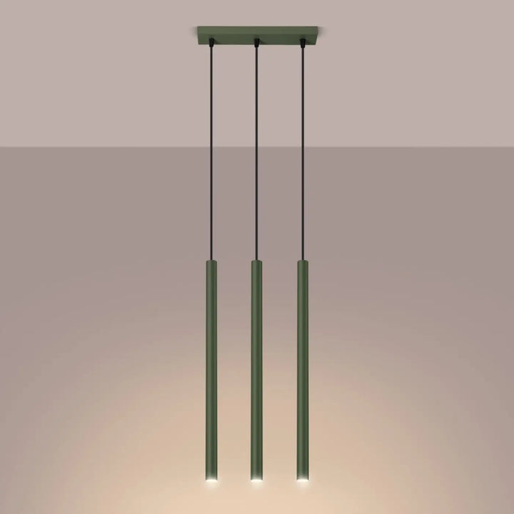 Suspension Pastelo à tube fin vert olive, allumée