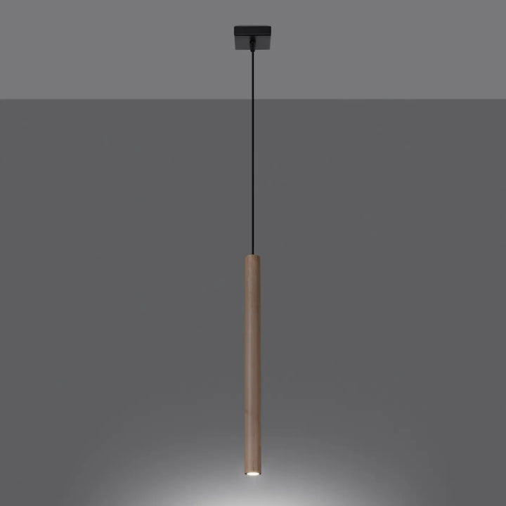 Suspension Pastelo à tube fin en bois naturel, allumée