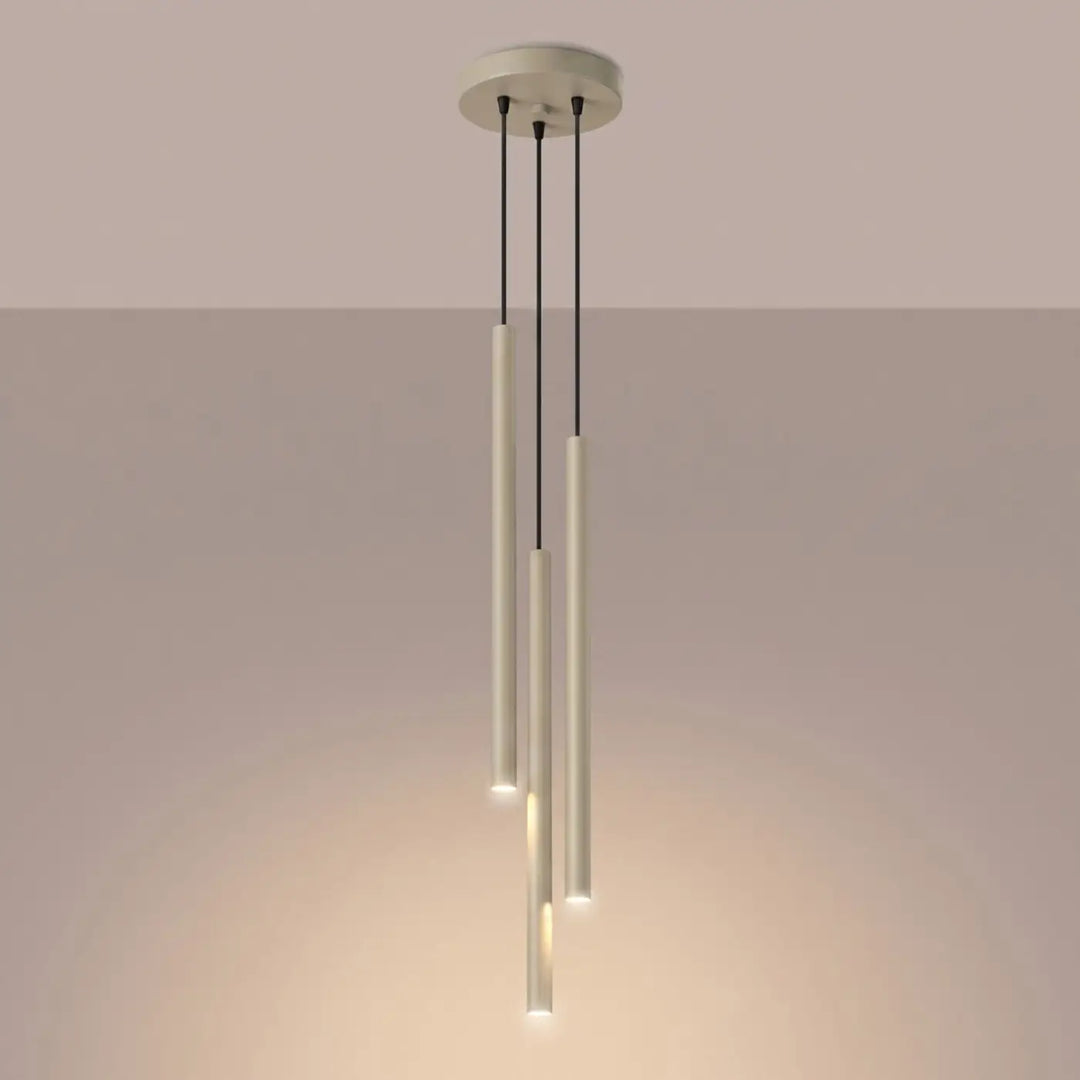 Suspension Pastelo à tube fin taupe, allumée