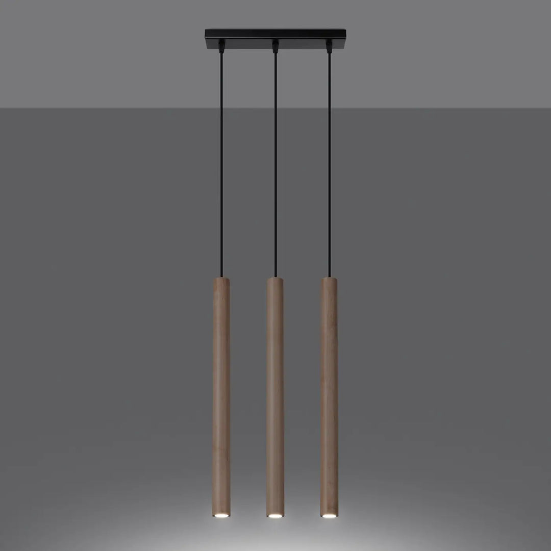 Suspension Pastelo à tube fin en bois naturel, allumée