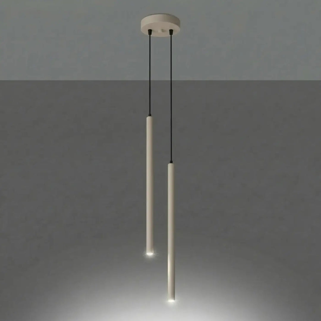 Suspension Pastelo à tube fin taupe, allumée